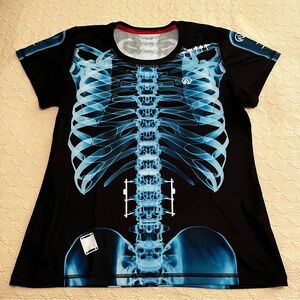 INKnBURN Blue X-Ray Skeleton Women’s Short Sleeve Tech Running Shirt (size XL)
